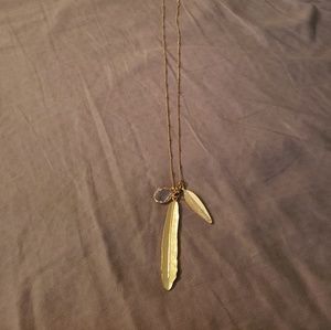 Long pendant necklace- feathers and one stone
